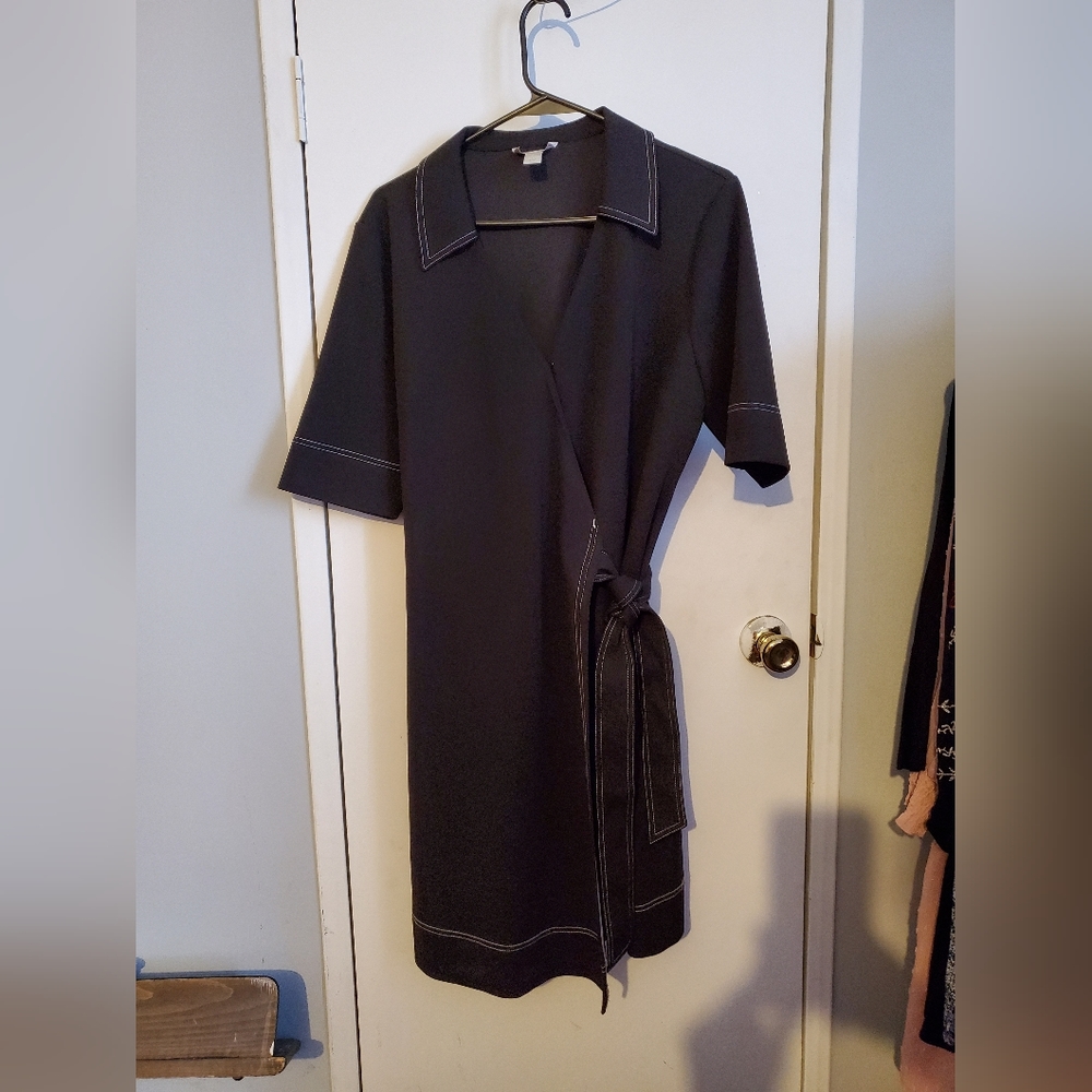 70s style black polyester dress large